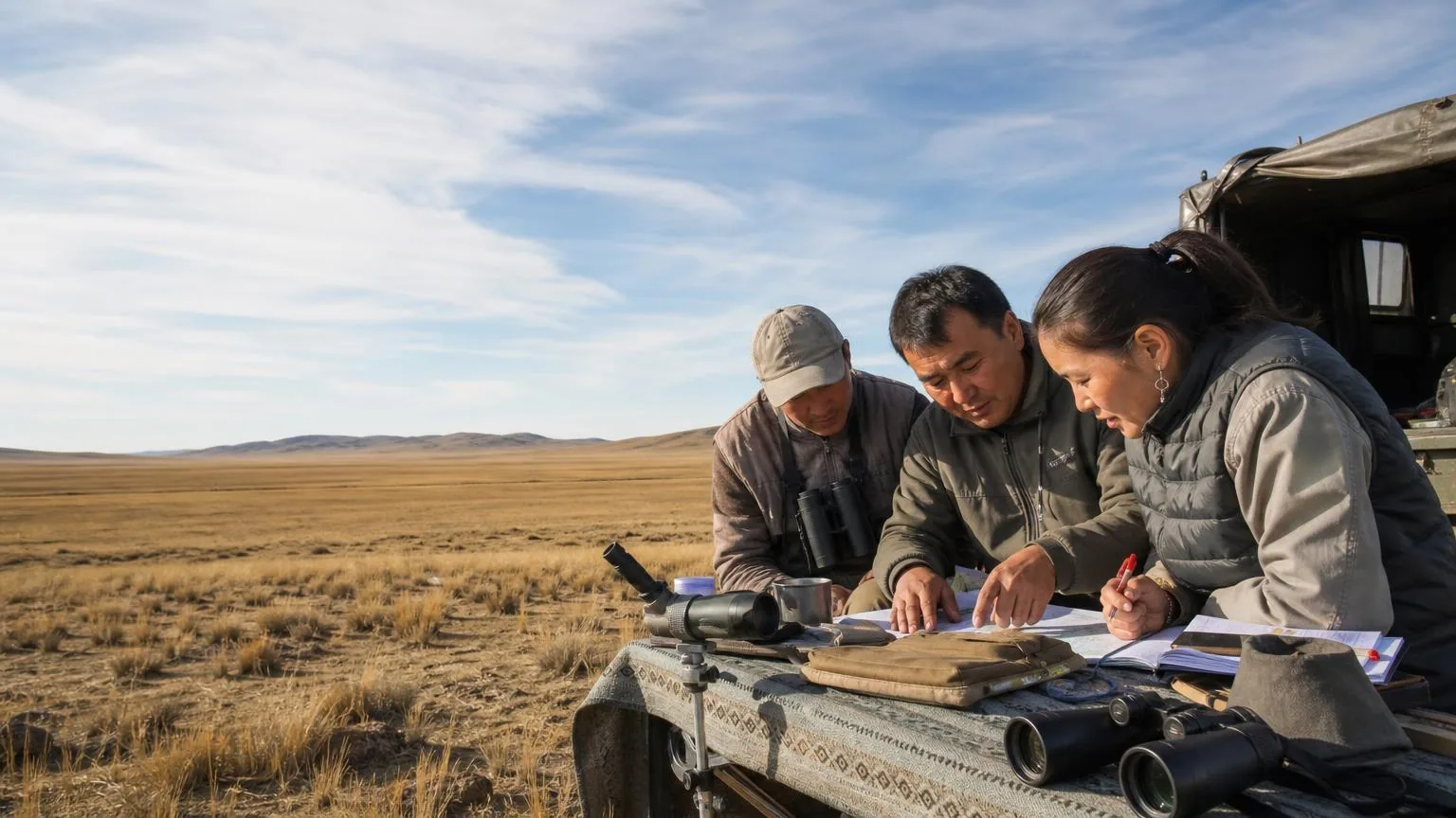 Conservationists working together in the field